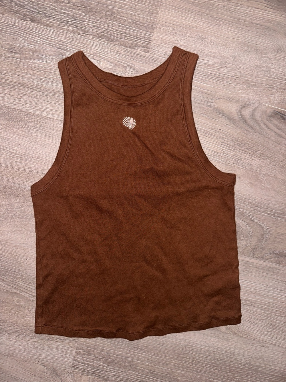 Womens Brown Shell Embroidered Tank Top